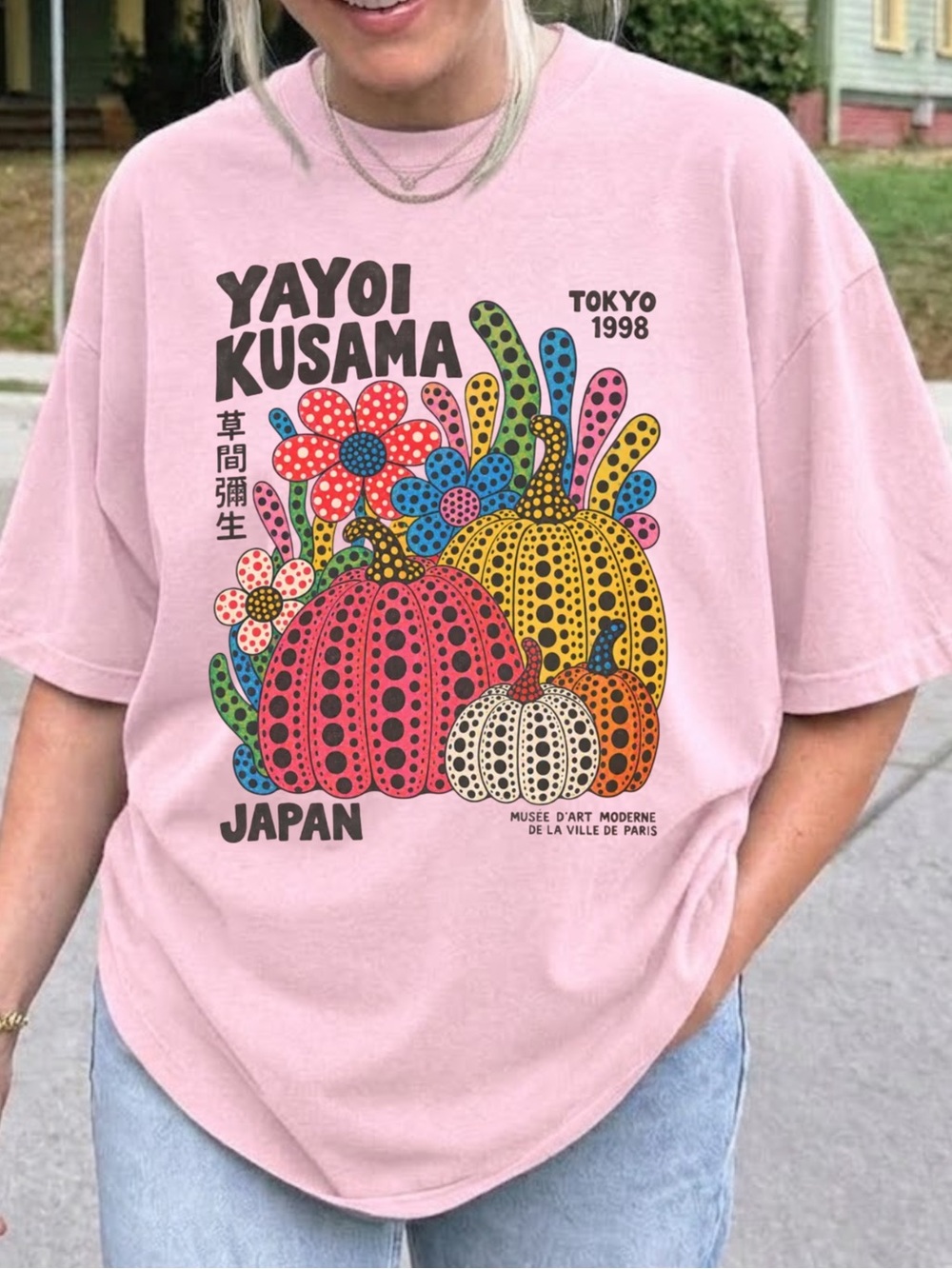Gildan Pink Yayoi Kusama Flower Cat Shirt, Polka Dot Tee